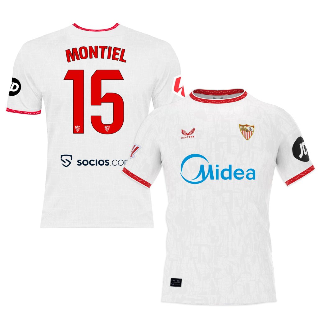 montiel white home shirt for kids 2425 Collection - Sevilla FC Apparel and Gear